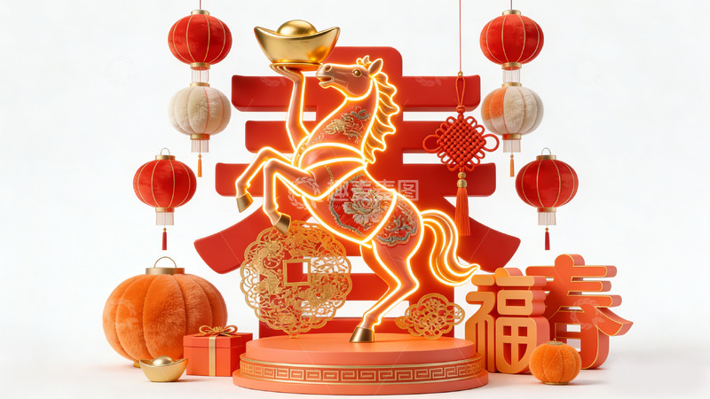 高清大图下载【趣麦麦图】新春马造型灯笼装饰场景