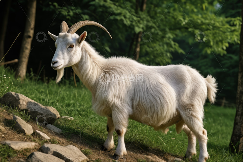 高清大图下载【趣麦麦图】草地上站立的白色山羊