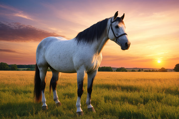 田野中站立的白马