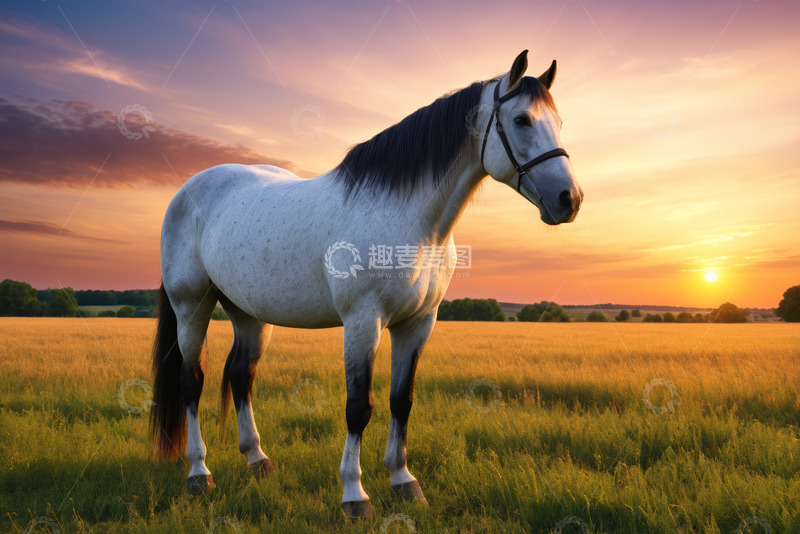 高清大图下载【趣麦麦图】田野中站立的白马