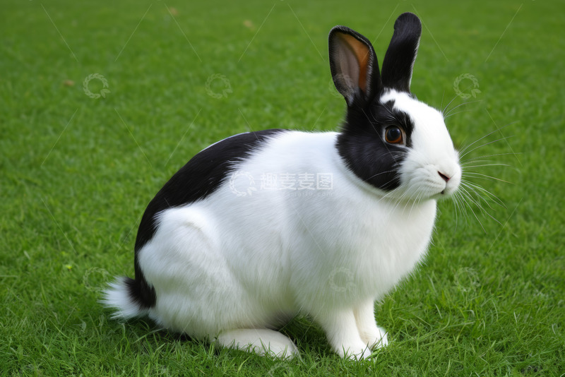 高清大图下载【趣麦麦图】草地上的黑白兔子