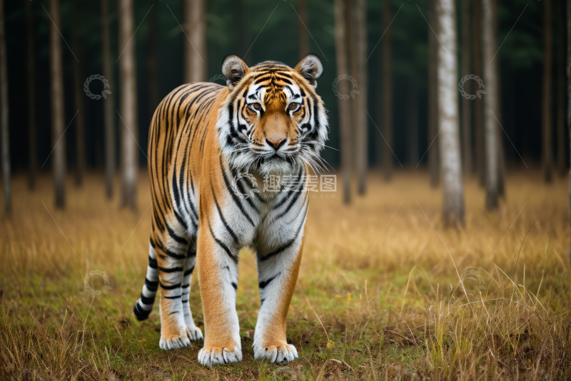 高清大图下载【趣麦麦图】森林中站立的老虎