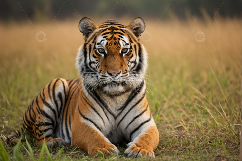 高清大图下载【趣麦麦图】草原上休憩的老虎