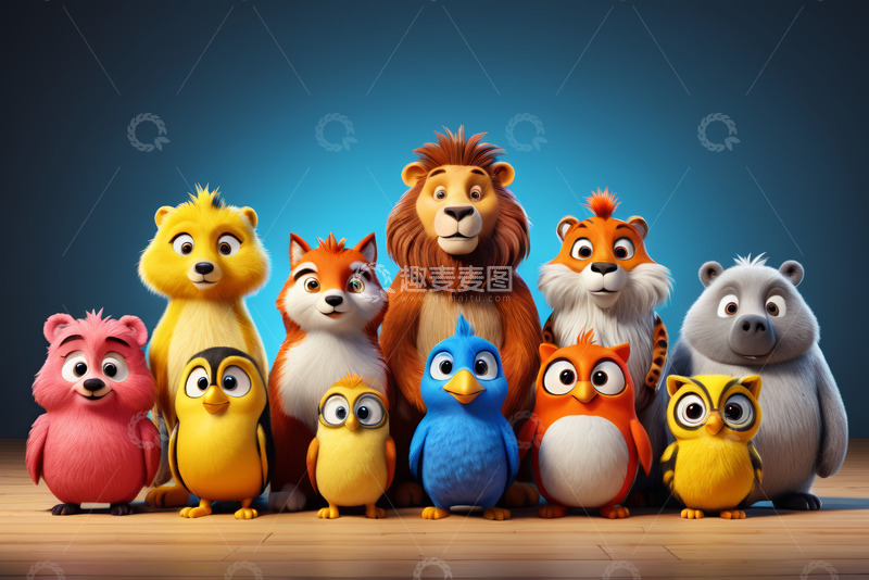 高清大图下载【趣麦麦图】卡通动物角色集体合影