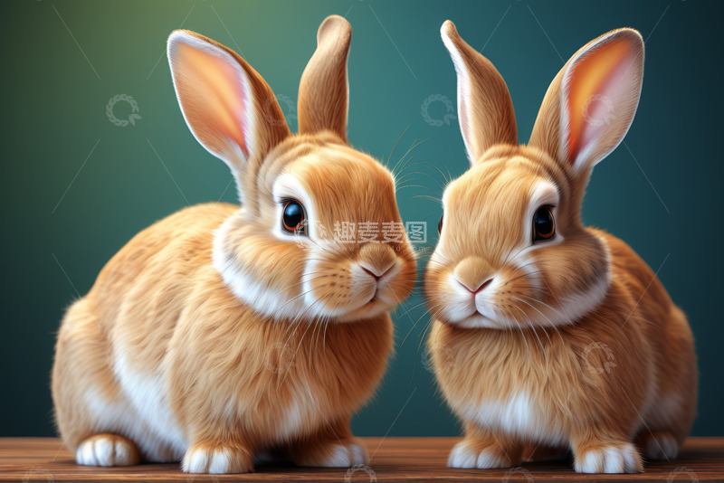 高清大图下载【趣麦麦图】两只可爱兔子特写