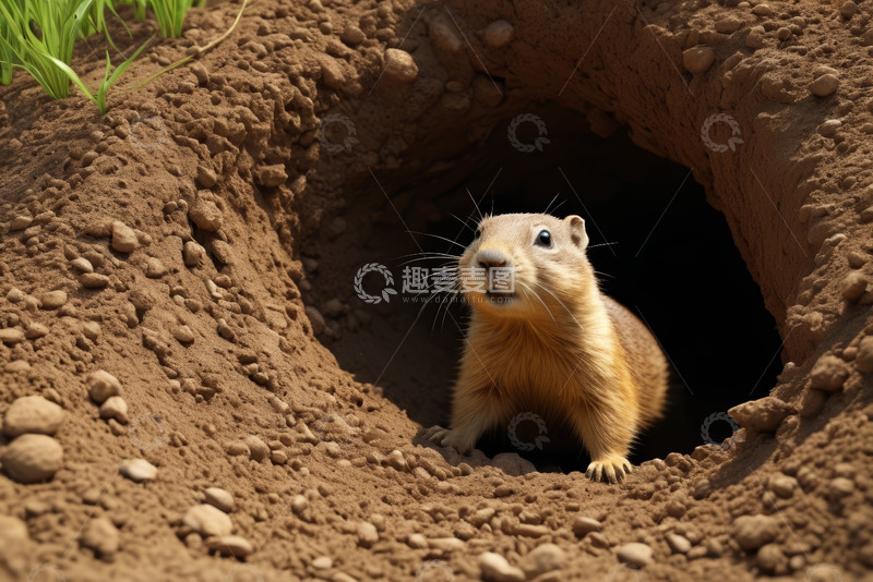 高清大图下载【趣麦麦图】土拨鼠从洞穴中探出脑袋