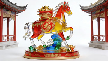 彩绘马摆件中式装饰艺术品