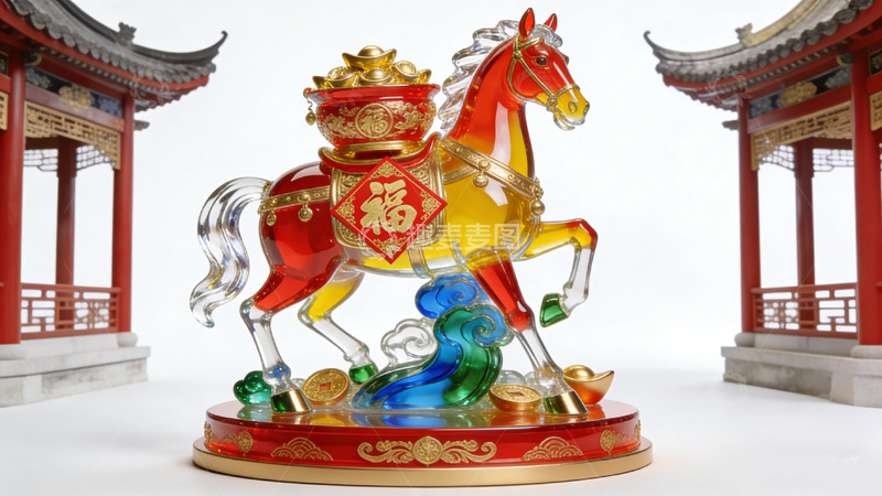 高清大图下载【趣麦麦图】彩绘马摆件中式装饰艺术品