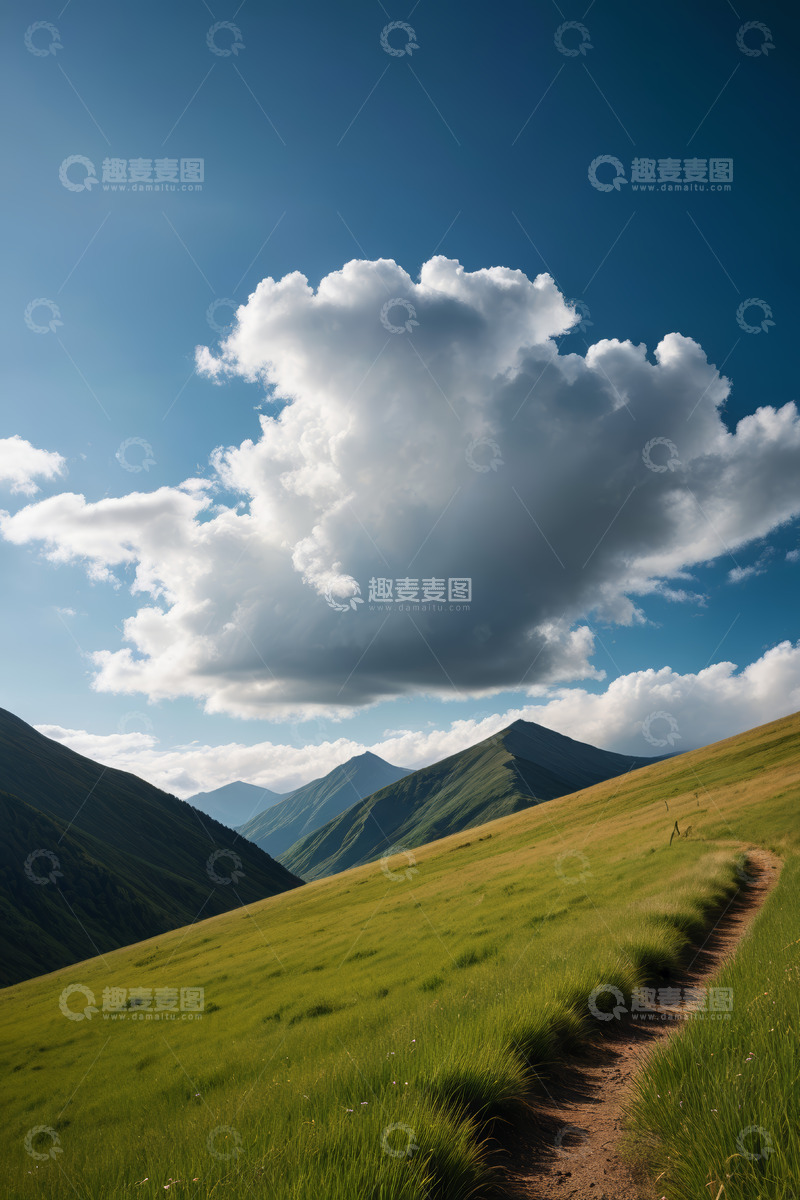 高清大图下载【趣麦麦图】草原山丘蓝天白云风景