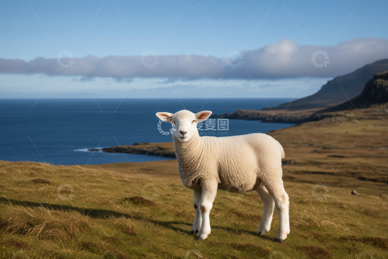 高清大图下载【趣麦麦图】海边草地站立的小羊