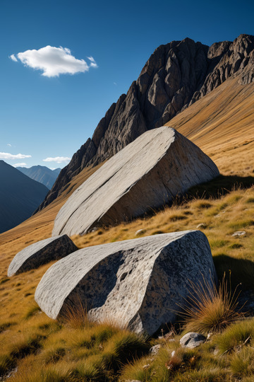 山坡上的巨石与自然风光