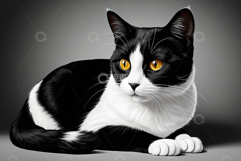 高清大图下载【趣麦麦图】黑白猫咪侧卧近景