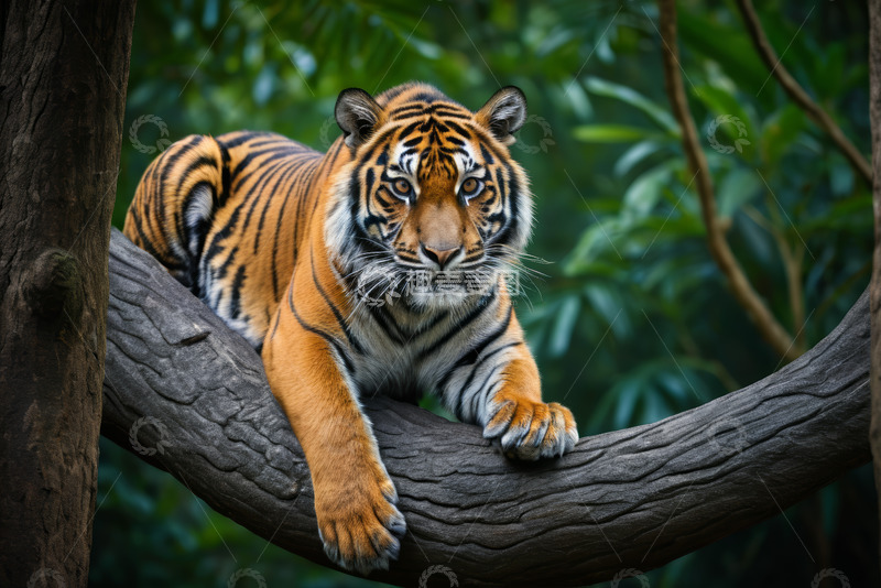 高清大图下载【趣麦麦图】树枝上休憩的老虎