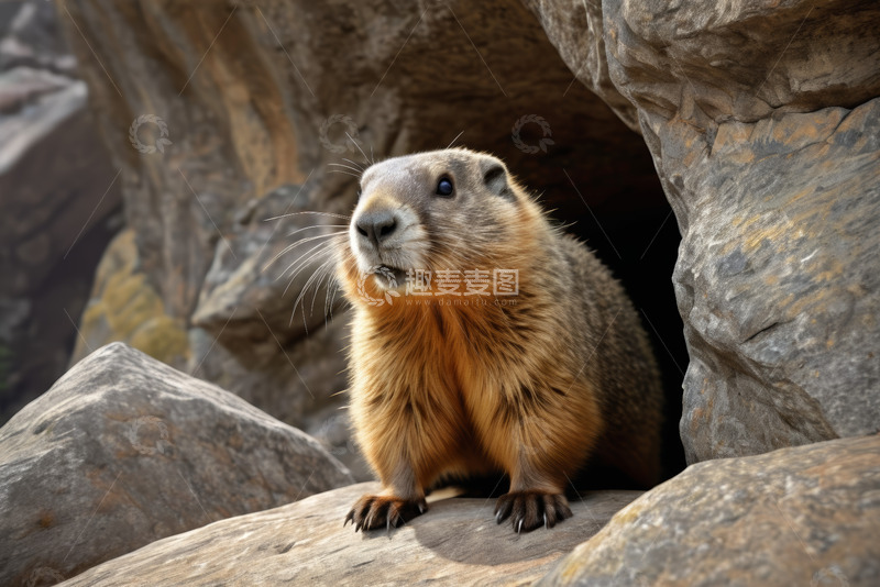 高清大图下载【趣麦麦图】石洞内的土拨鼠特写