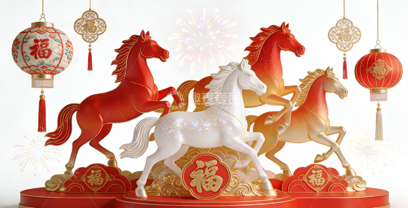 高清大图下载【趣麦麦图】新春骏马灯笼装饰设计素材