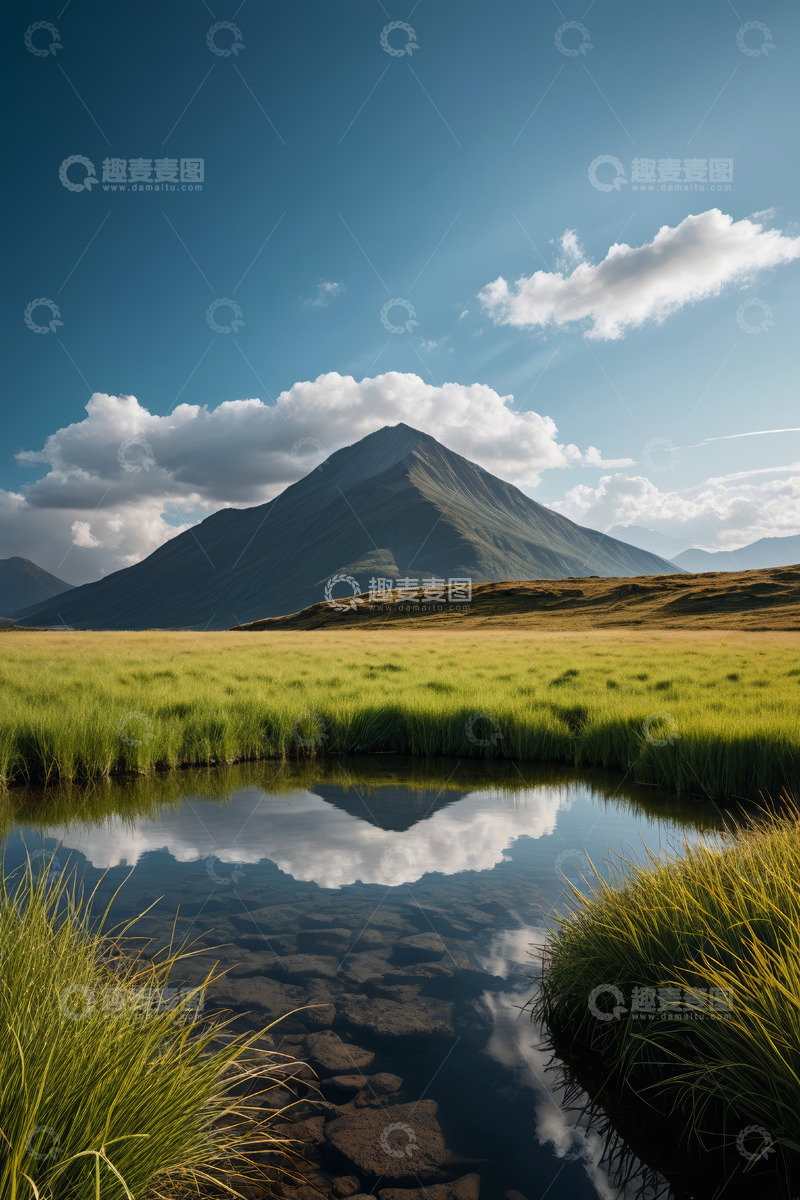 高清大图下载【趣麦麦图】草原山丘湖泊自然风光