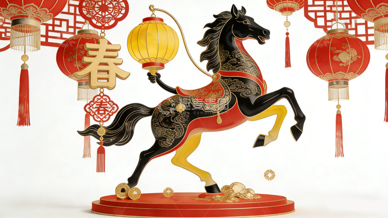 高清大图下载【趣麦麦图】春节骏马灯笼装饰艺术品