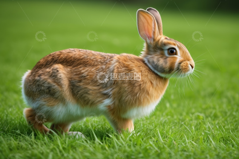高清大图下载【趣麦麦图】草地上站立的棕色兔子