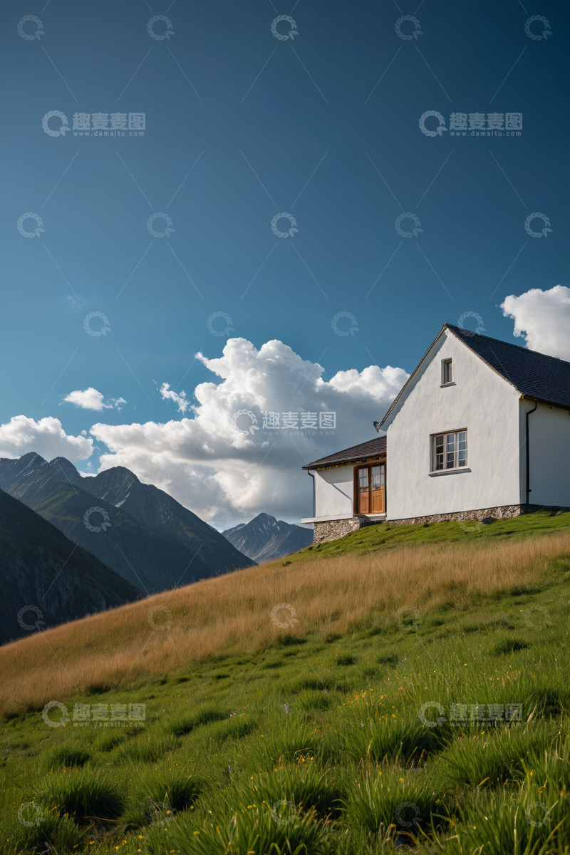 高清大图下载【趣麦麦图】山间小屋与草地风景