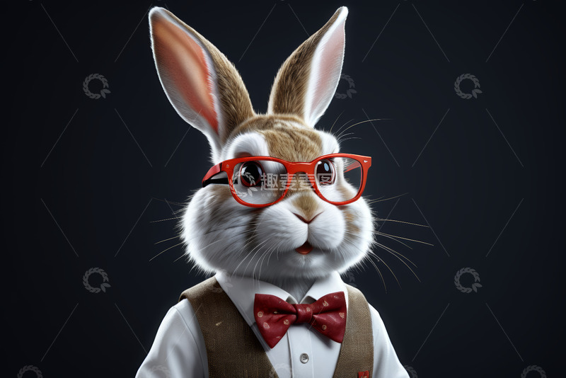 高清大图下载【趣麦麦图】戴眼镜穿正装的兔子形象