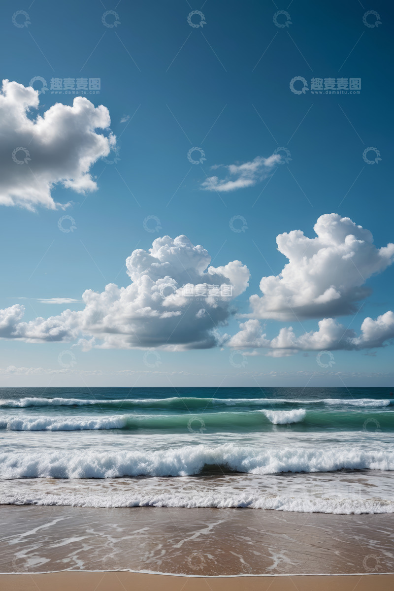高清大图下载【趣麦麦图】海滩海浪与蓝天白云风景