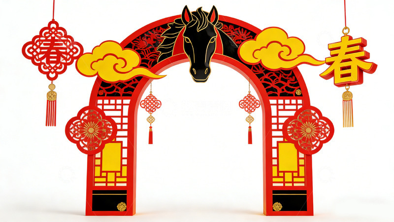 高清大图下载【趣麦麦图】新春马头剪纸装饰