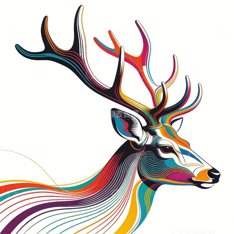 高清大图下载【趣麦麦图】一只鹿彩色花纹绘画