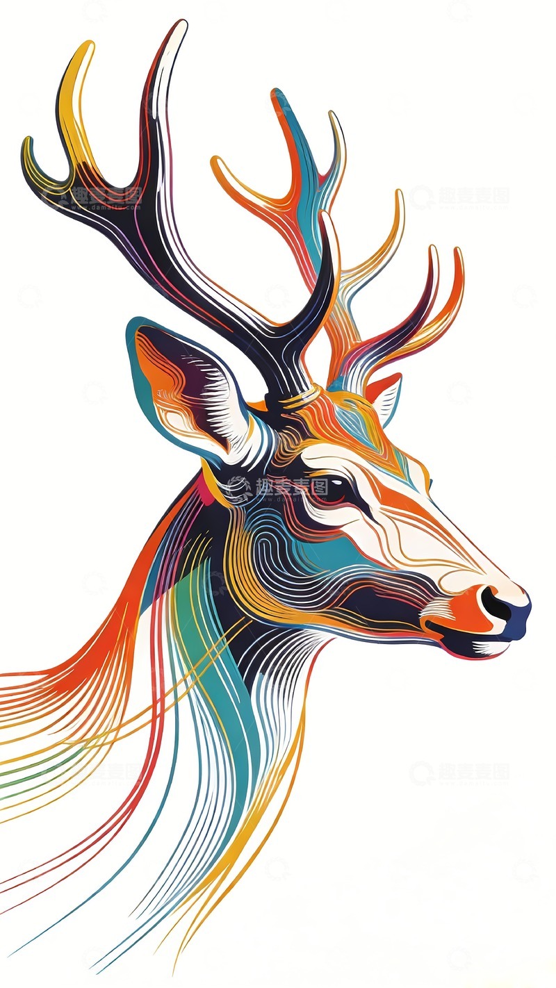 高清大图下载【趣麦麦图】一只鹿头挂画