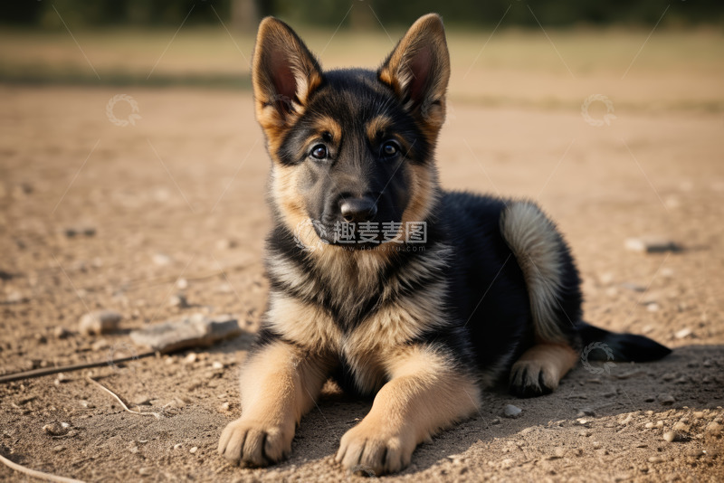 高清大图下载【趣麦麦图】趴在地上的德国牧羊犬幼犬