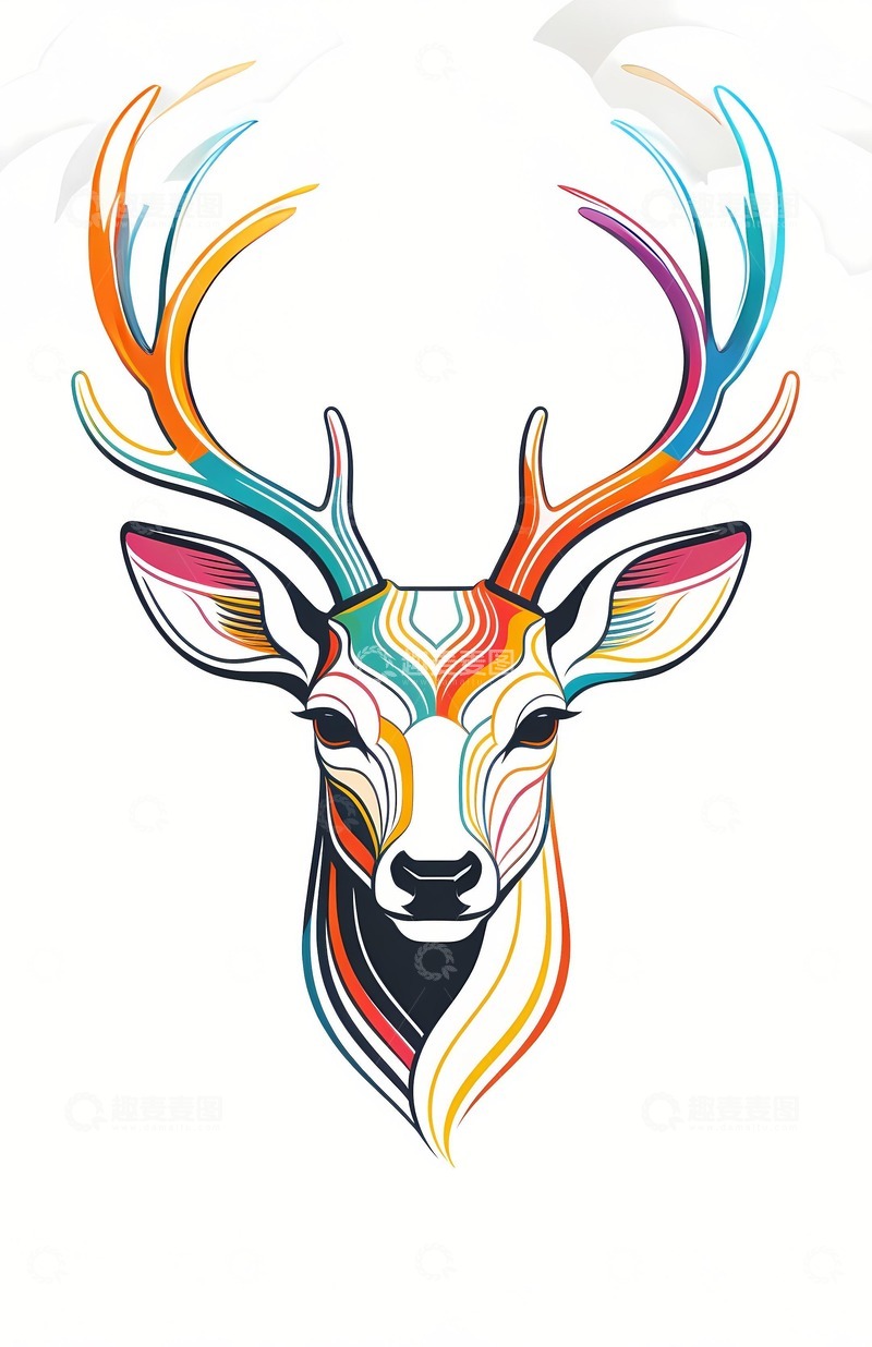 高清大图下载【趣麦麦图】鹿头线条绘画