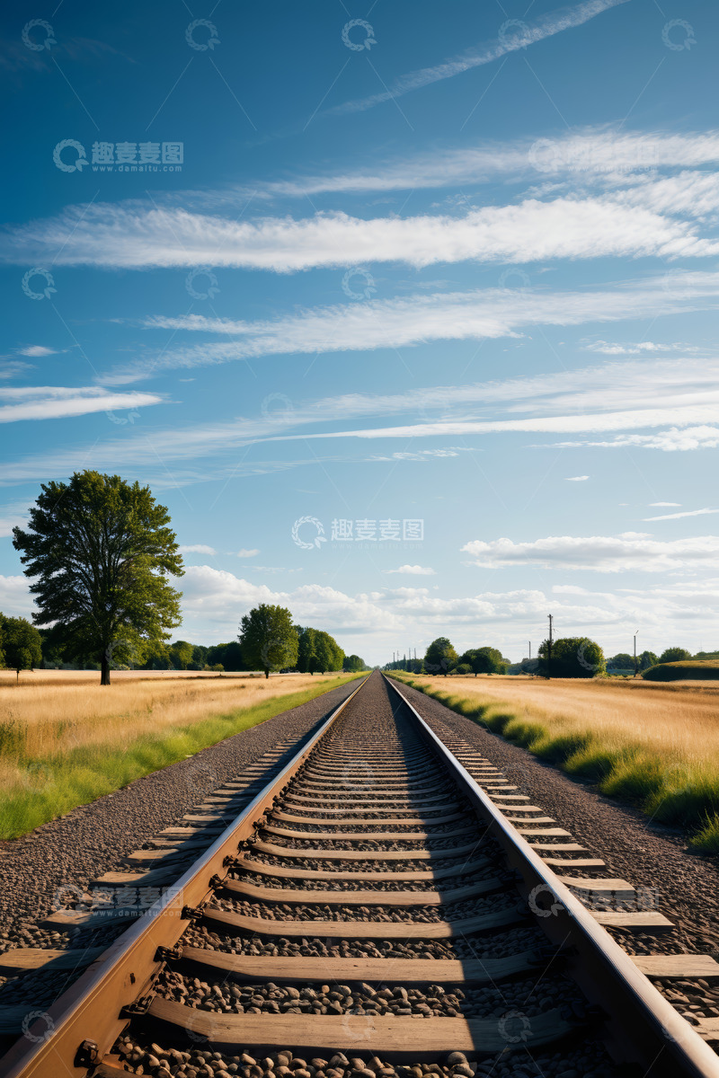 高清大图下载【趣麦麦图】田野间延伸的铁路轨道