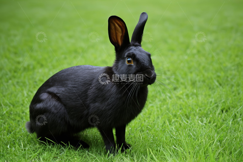 高清大图下载【趣麦麦图】草地上的黑色兔子