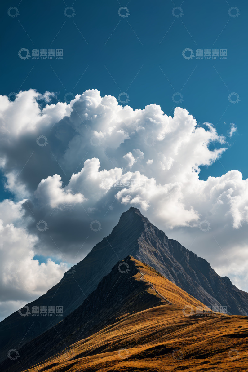 高清大图下载【趣麦麦图】蓝天白云下的巍峨山峰