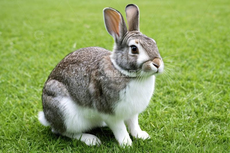 高清大图下载【趣麦麦图】草地上的灰毛兔子