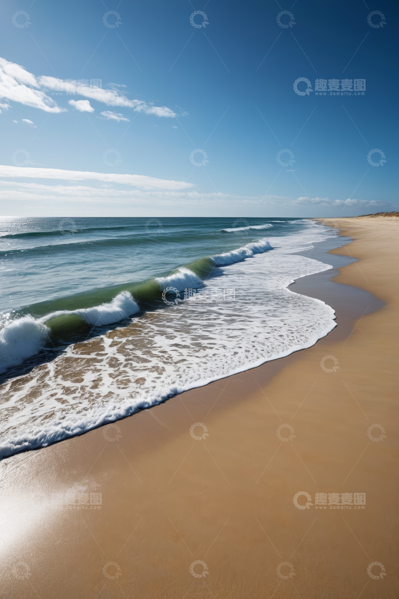 高清大图下载【趣麦麦图】海浪拍打沙滩的自然景观