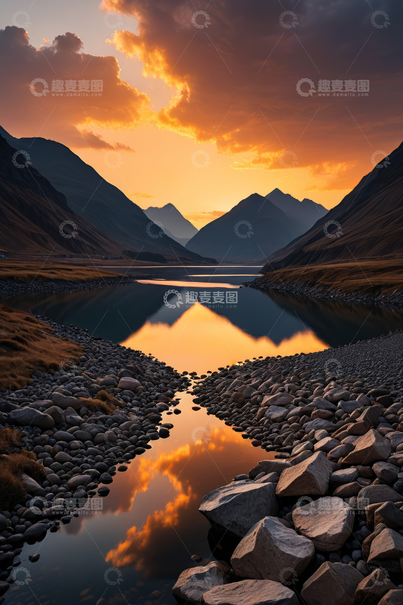 高清大图下载【趣麦麦图】山间湖泊日落自然风光