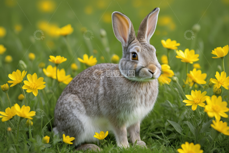 高清大图下载【趣麦麦图】花丛中蹲坐的兔子