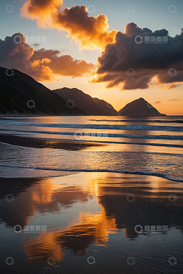 海滩日落山海景色