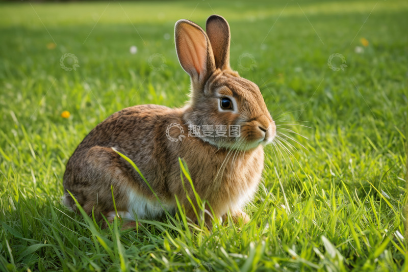 高清大图下载【趣麦麦图】草地上的棕色兔子特写