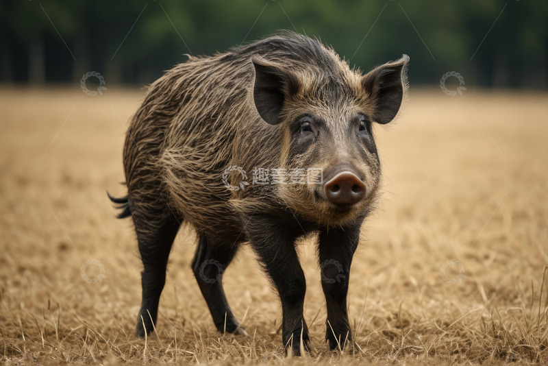 高清大图下载【趣麦麦图】田野中的野猪特写