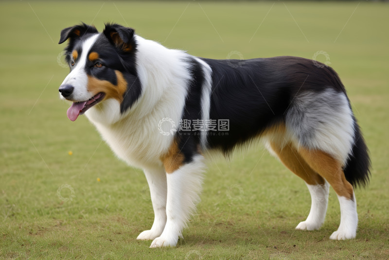 高清大图下载【趣麦麦图】草地站立的三色边牧犬