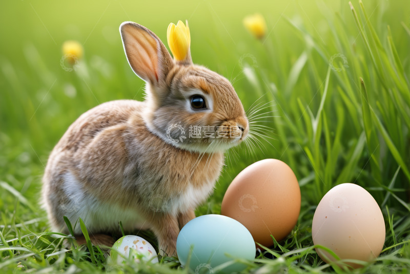 高清大图下载【趣麦麦图】草地上的兔子与彩蛋