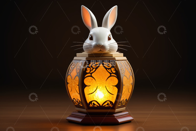 高清大图下载【趣麦麦图】兔子造型古风灯笼