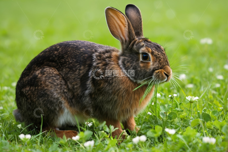 高清大图下载【趣麦麦图】草地中的兔子进食画面