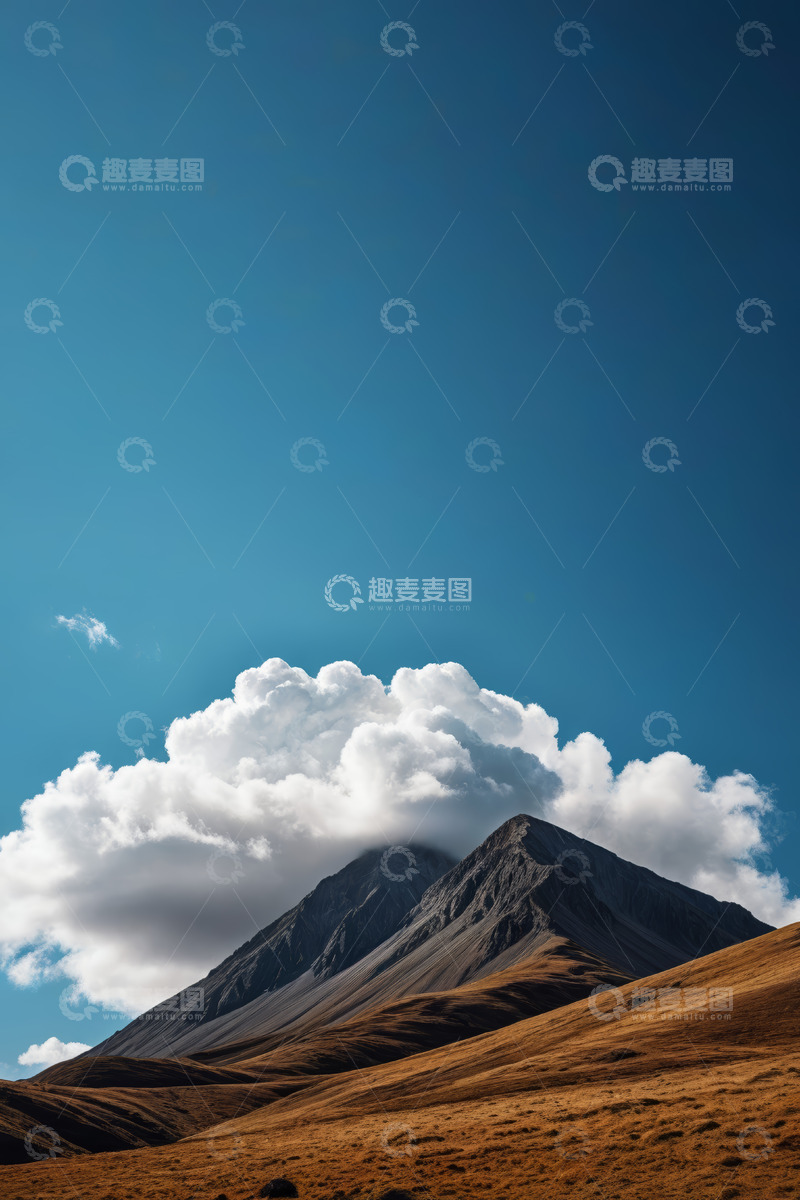 高清大图下载【趣麦麦图】蓝天白云下的巍峨山峰