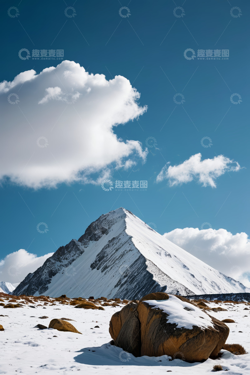 高清大图下载【趣麦麦图】雪山与蓝天白云风景照