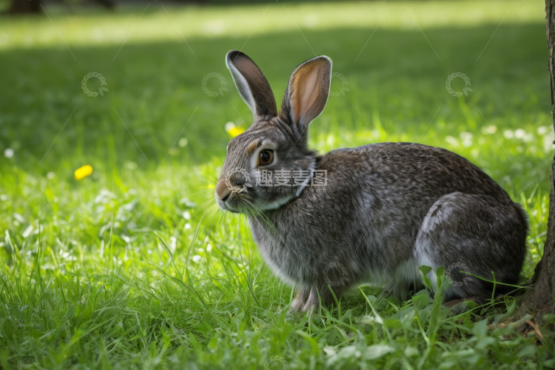 高清大图下载【趣麦麦图】草地上的灰兔