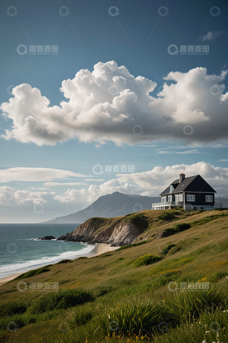 高清大图下载【趣麦麦图】海边山丘上的房屋风景