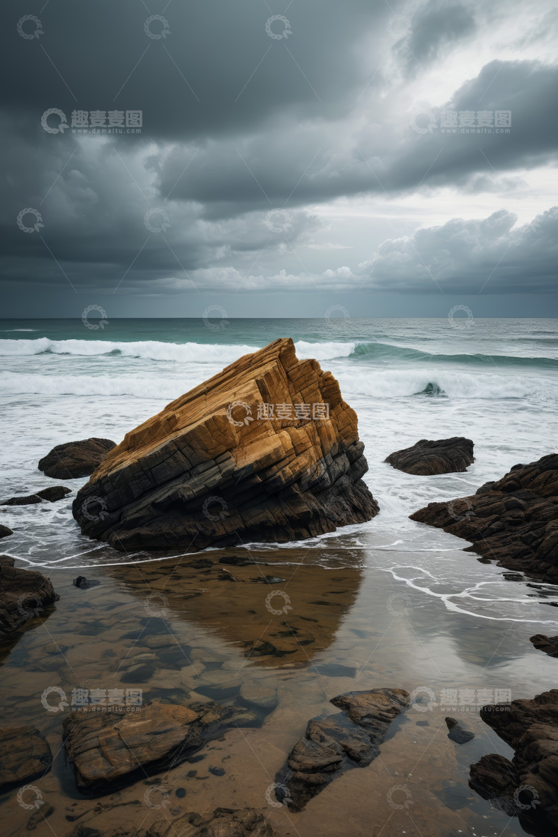 高清大图下载【趣麦麦图】海边礁石与汹涌海浪景象