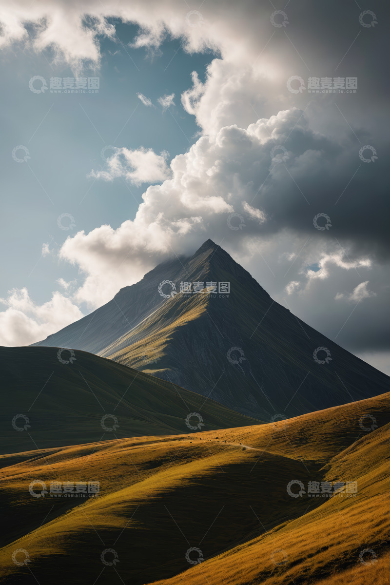 高清大图下载【趣麦麦图】高山草甸与云层自然风光